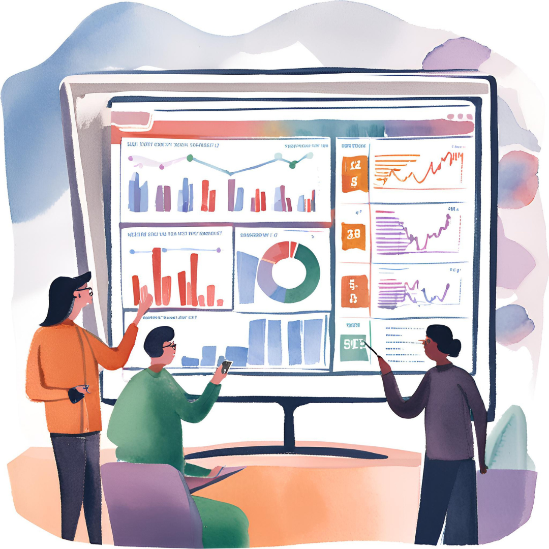 Developers coding at desks, screens showing code. A Kanban board in the background with tasks in progress. A tester uses a smartphone, symbolizing agile and iterative MVP development. (1)